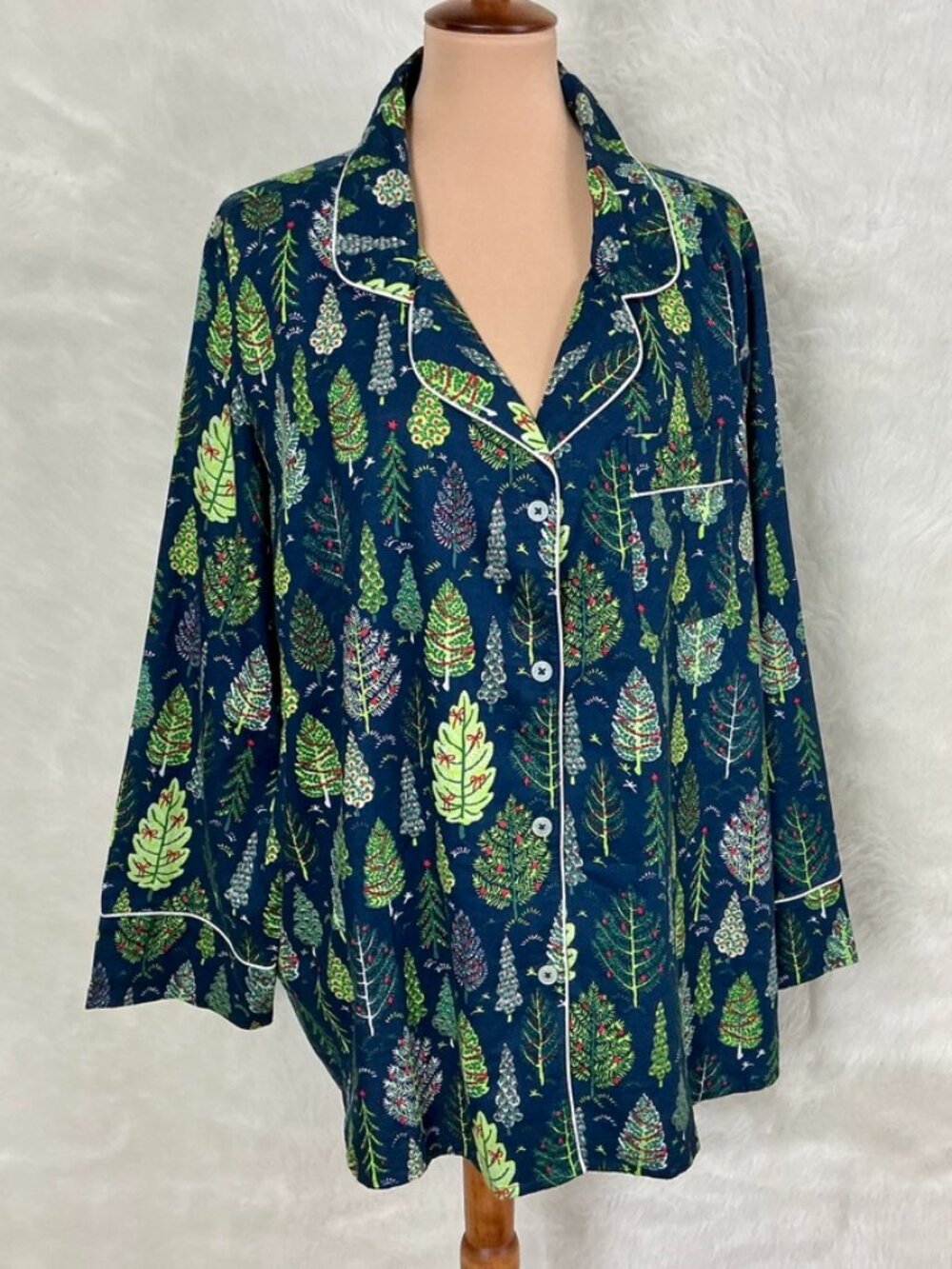 PrintFresh Blue Green Christmas Twinkling Trees Pajama Top NWT Plus Size 4X